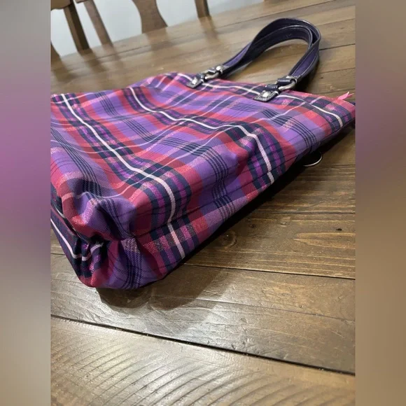 Coach Poppy Tartan Plaid Glam Tote Bag - Picture 5 of 15